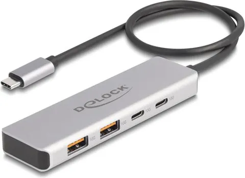DELOCK USB hub 64230, 4x θυρών, 10Gbps, USB-C σύνδεση, γκρι