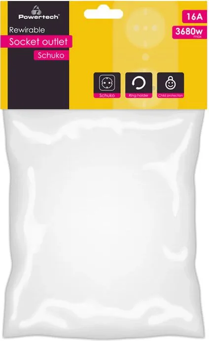 POWERTECH φις ρεύματος PT-887, 1x schuko, 16A, λευκό — εικόνα 2