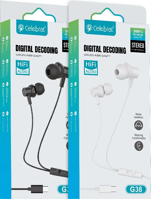 CELEBRAT earphones με μικρόφωνο G38, USB-C σύνδεση, 10mm, 1.2m, λευκά — εικόνα 5