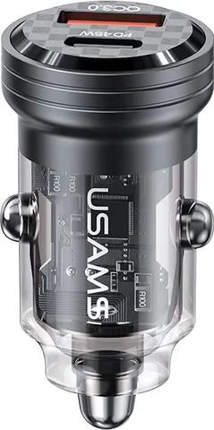 USAMS φορτιστής αυτοκινήτου US-CC175, USB & USB-C, 45W, QC & PD, μαύρος