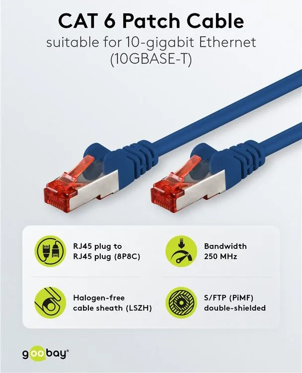 GOOBAY καλώδιο δικτύου 68268, CAT 6 S/FTP, copper, 250MHz, 2m, μπλε — εικόνα 2