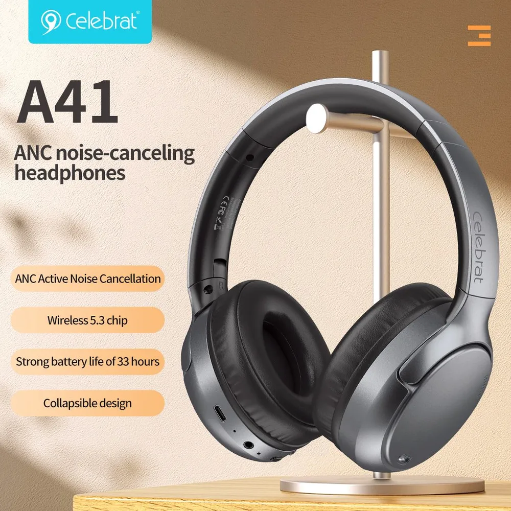 CELEBRAT headphones A41, ασύρματα & ενσύρματα, 40mm, 400mAh, ANC, μαύρα — εικόνα 5