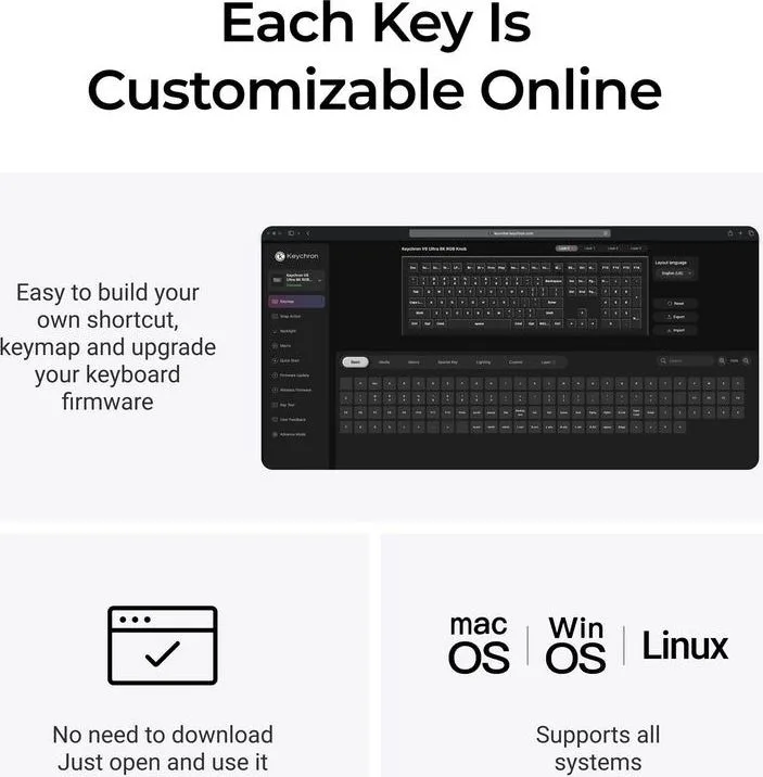Keychron V6 Ultra (V6U-D3) QMK/VIA 8K Wireless Custom Mechanical Keyboard Brown Switch RGB 100% US — εικόνα 7