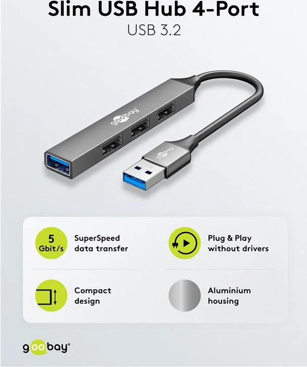 GOOBAY USB hub 74456, 4x θυρών, USB 3.2, 5Gbps, USB σύνδεση, γκρι — εικόνα 5