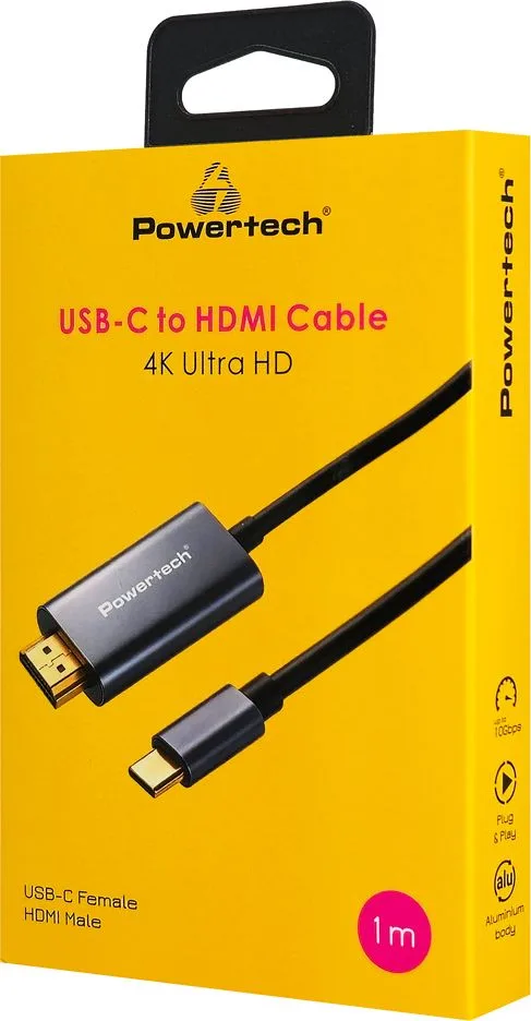 POWERTECH καλώδιο USB-C σε HDMI PTR-0209, 4K/30Hz, 10 Gbps, 1m, μαύρο — εικόνα 2