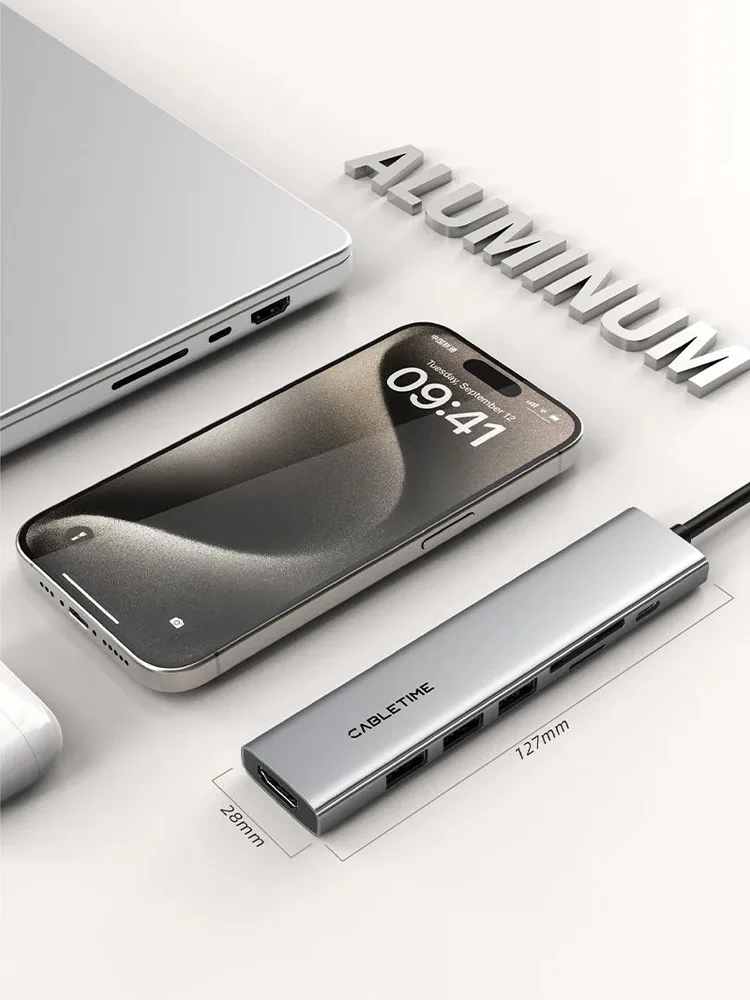 CABLETIME docking station CT-HBP2-AG7, 7 θυρών, USB-C, 4K, 100W, γκρι — εικόνα 7