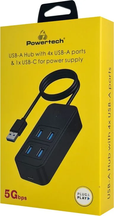 POWERTECH USB 3.2 hub PTR-0157, 4x θυρών, 5Gbps, USB σύνδεση, 1m, μαύρο — εικόνα 2