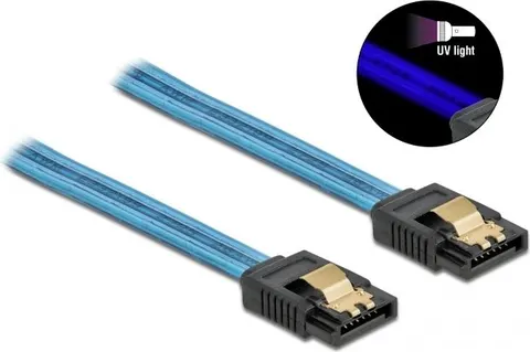 POWERTECH Καλώδιο SATA III 7pin CAB-W037, με UV επίστρωση, 0.7m, μπλε