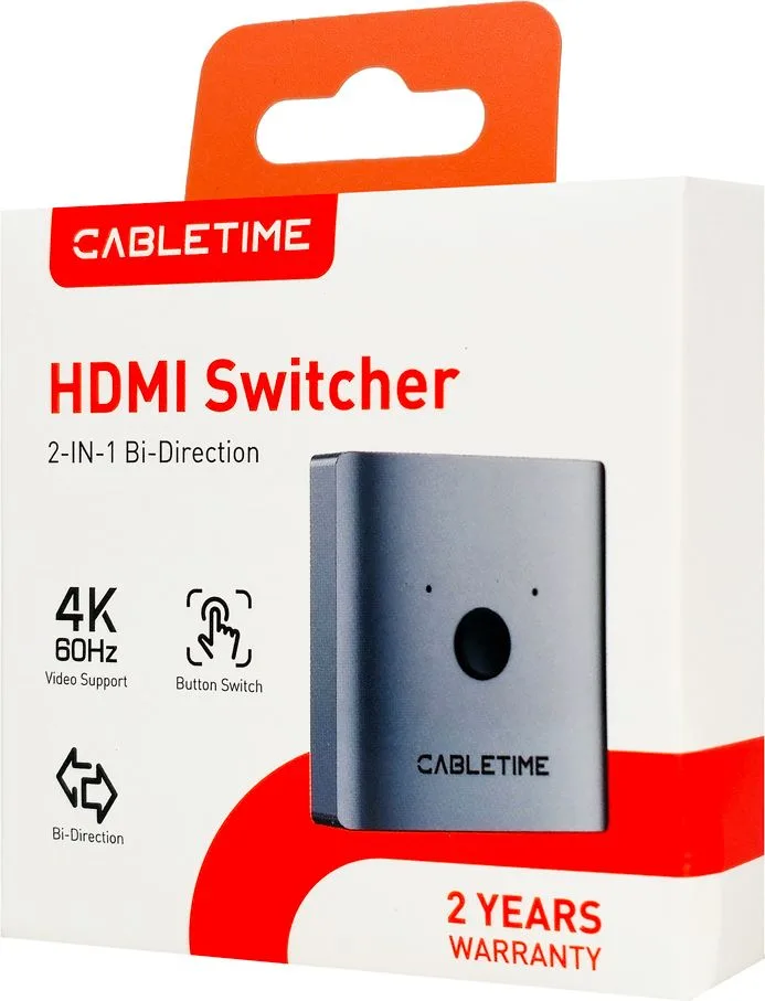 CABLETIME HDMI switch CT-HS4K-2G, 2 σε 1, 4K/60Hz, bidirectional, γκρι — εικόνα 6