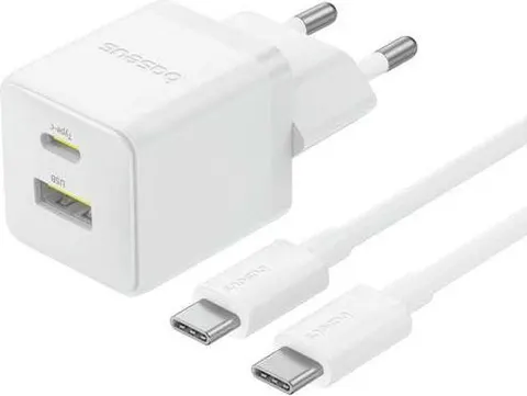 BASEUS Palm φορτιστής ΓΡΗΓΟΡΗΣ φόρτισης, 2 ΘΥΡΕΣ, με καλώδιο Type-C ΣΕ Type-C, 30W, ΛΕΥΚΟΣ