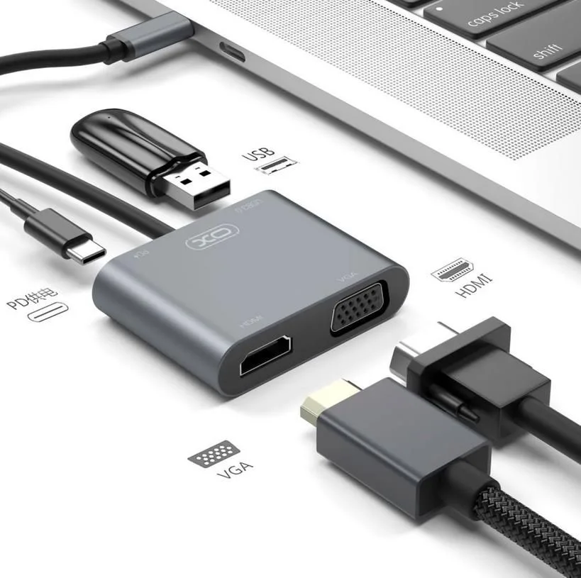 XO HUB001 4 IN 1 Typec TO HDMI/VGA/USB3.0/PD Charging — εικόνα 3