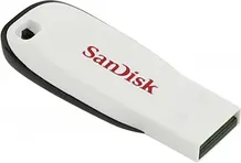 SanDisk Cruzer Blade USB stick λευκό με μαύρη λαβή, πλάγια όψη που δείχνει το χαρακτηριστικό σχήμα και τη θέση της θύρας usb