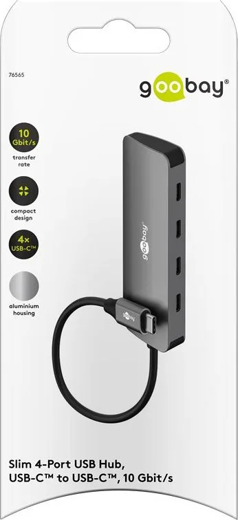 GOOBAY USB hub 76565, 4x θυρών, USB 3.2, 10Gbps, USB-C σύνδεση, γκρι — εικόνα 8