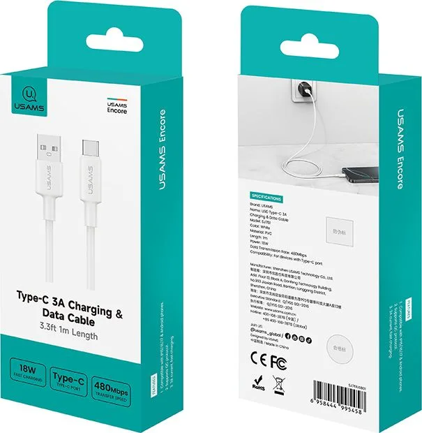 USAMS καλώδιο USB-C σε USB SJ761, 3A 18W, 480Mbps, 1m, λευκό — εικόνα 6