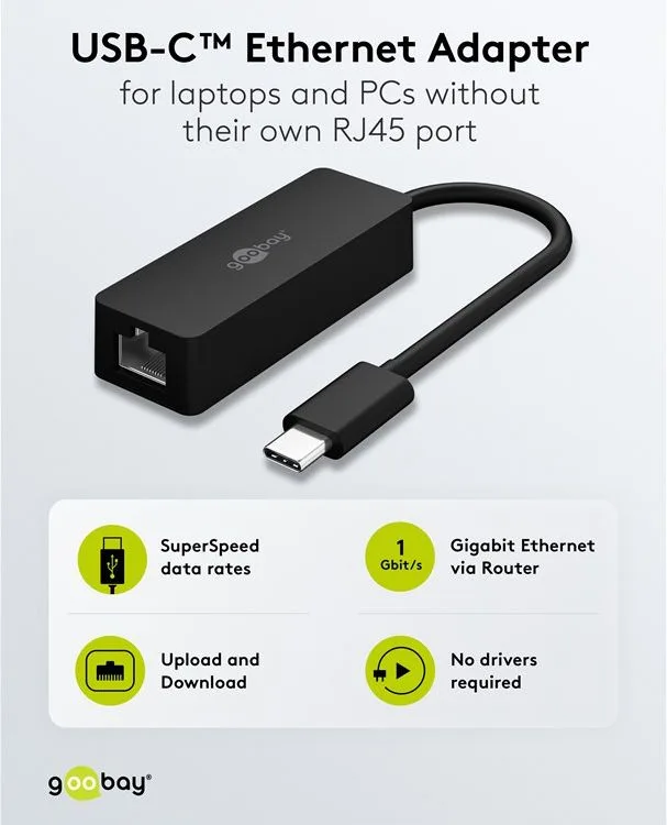 GOOBAY αντάπτορας δικτύου 76579, USB-C, 1000Mbps Ethernet, μαύρος — εικόνα 3