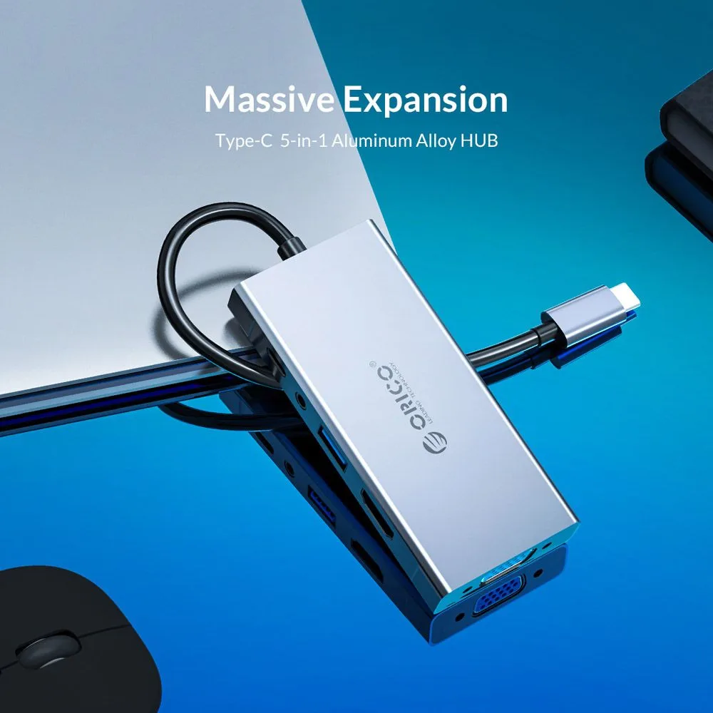 ORICO docking station MC-U501P, 5 θυρών, USB-C σύνδεση, 60W PD, 4K, γκρι — εικόνα 3