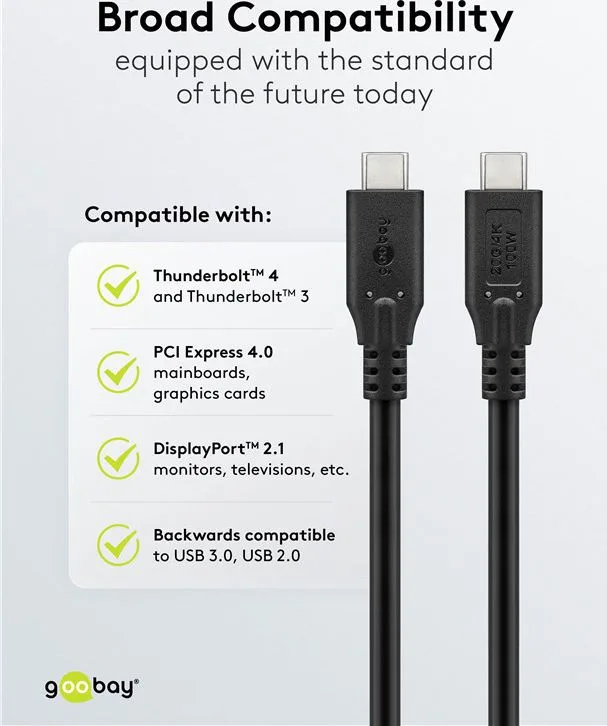 GOOBAY καλώδιο USB-C 74197, USB4, 100W, 20Gbps, 4K/60Hz, 2m, μαύρο — εικόνα 3