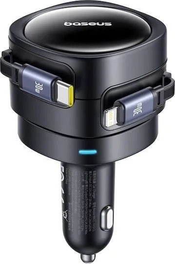 BASEUS Enjoyment MAX, φορτιστής ΑΥΤΟΚΙΝΗΤΟΥ, καλώδια Lightning και Type-C, 60W, μαύρο — εικόνα 2