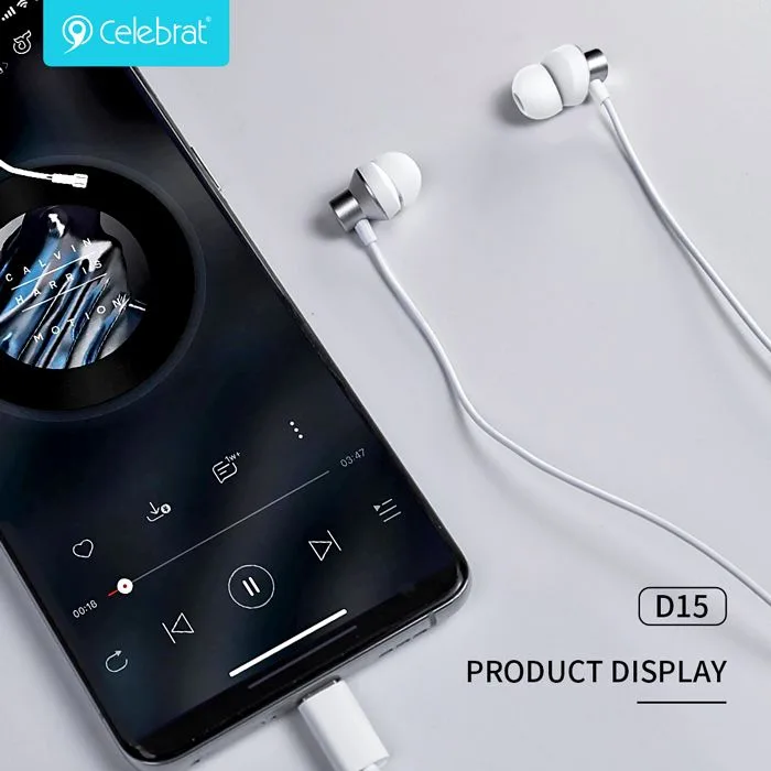 CELEBRAT earphones με μικρόφωνο D15, USB-C σύνδεση, Φ10mm, 1.2m, μαύρα — εικόνα 3