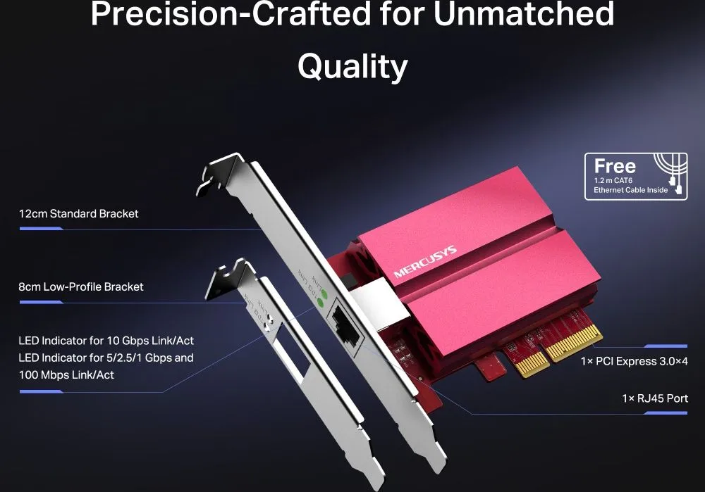 MERCUSYS κάρτα επέκτασης δικτύου PCIe σε RJ45 MA510E, 10Gbps, V1.0 — εικόνα 7