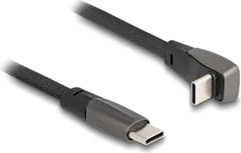 DELOCK καλώδιο USB-C 80751, 60W, flat, γωνιακό, 480 Mbps, 1m, μαύρο