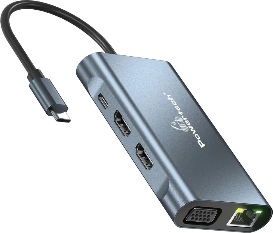POWERTECH docking station BYL-2311 8 θυρών, USB-C σύνδεση, 100W PD, γκρι — εικόνα 6