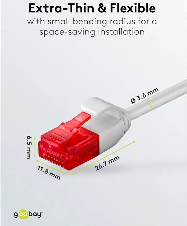 GOOBAY καλώδιο δικτύου 71545, CAT 6 U/UTP, slim, copper, 250MHz, 0.15m, γκρι — εικόνα 4