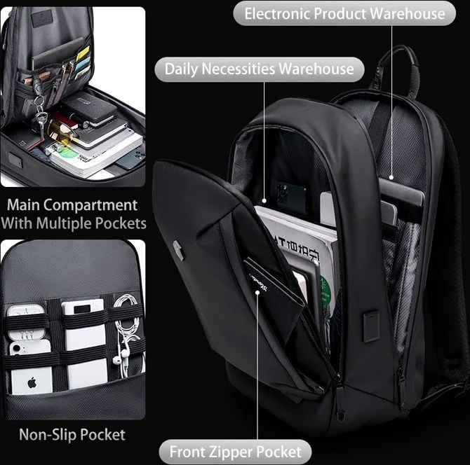 ARCTIC HUNTER τσάντα πλάτης B00443 με θήκη laptop 15.6, USB, 19L, μαύρη — εικόνα 4