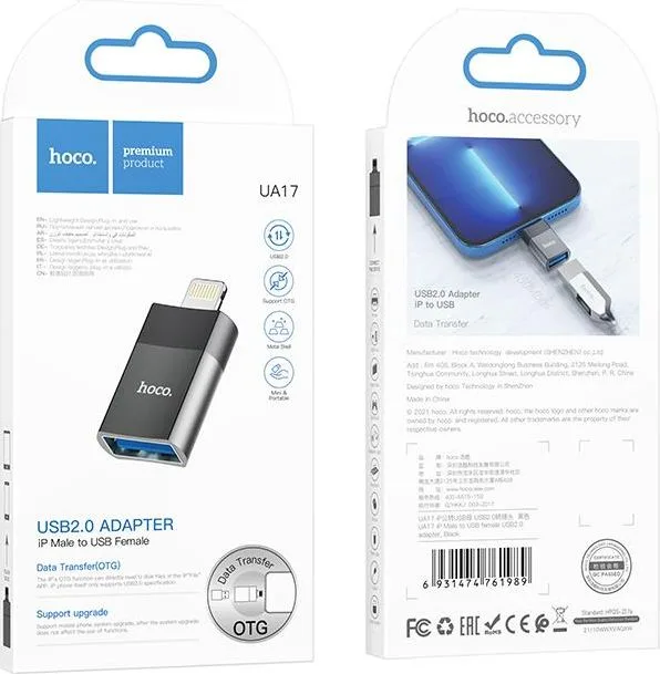 HOCO UA17 αντάπτορας Lightning ΑΡΣΕΝΙΚΟ ΣΕ USB 2.0 (OTG) — εικόνα 2