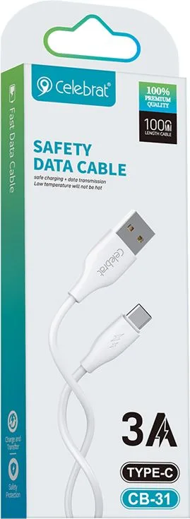 CELEBRAT καλώδιο USB-C σε USB CB-31A, 3A, 480Mbps, 1m, λευκό — εικόνα 4
