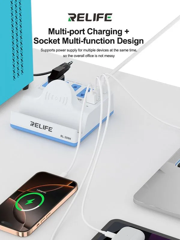 RELIFE σταθμός φόρτισης RL-309H, USB/3x USB-C/3x DC/wireless, 72W, λευκός — εικόνα 2