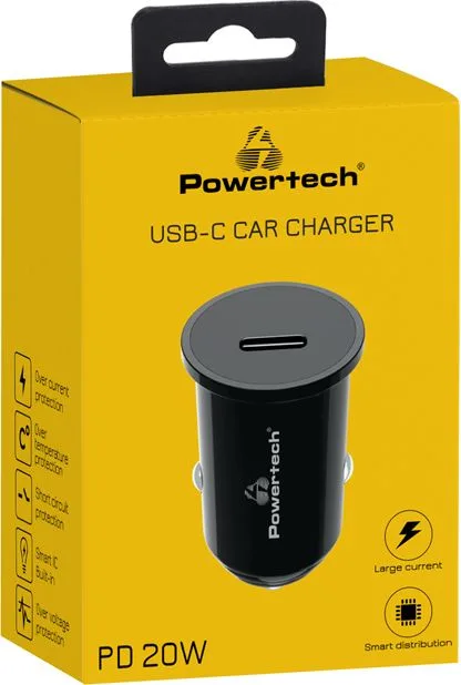 POWERTECH φορτιστής αυτοκινήτου PT-1146, USB-C, 20W PD, μαύρος — εικόνα 3