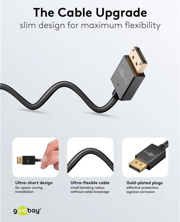 GOOBAY καλώδιο DisplayPort 77442, 8K/120Hz, 40 Gbps, 1m, μαύρο — εικόνα 2