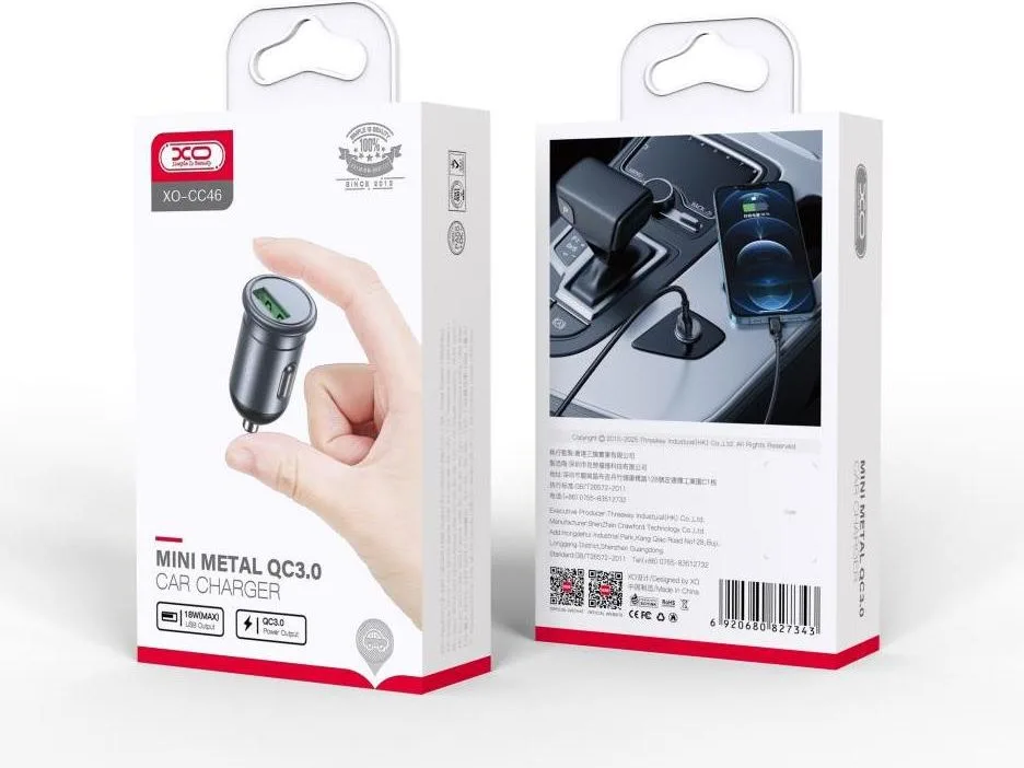 XO CC46 φορτιστής ΑΥΤΟΚΙΝΗΤΟΥ QC3.0 18W, 1 θύρα, μαύρο — εικόνα 2