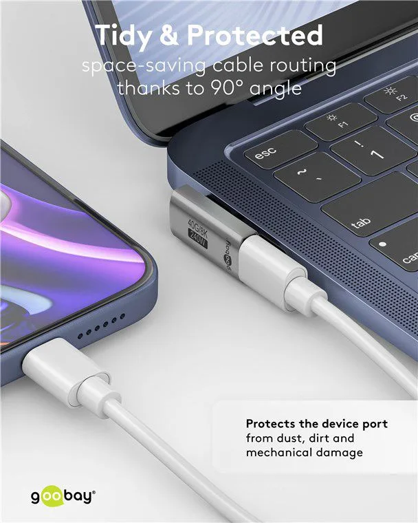 GOOBAY αντάπτορας USB-C 74443, γωνιακός 90°, USB4, 240W, 40Gbps, 8K, γκρι — εικόνα 2