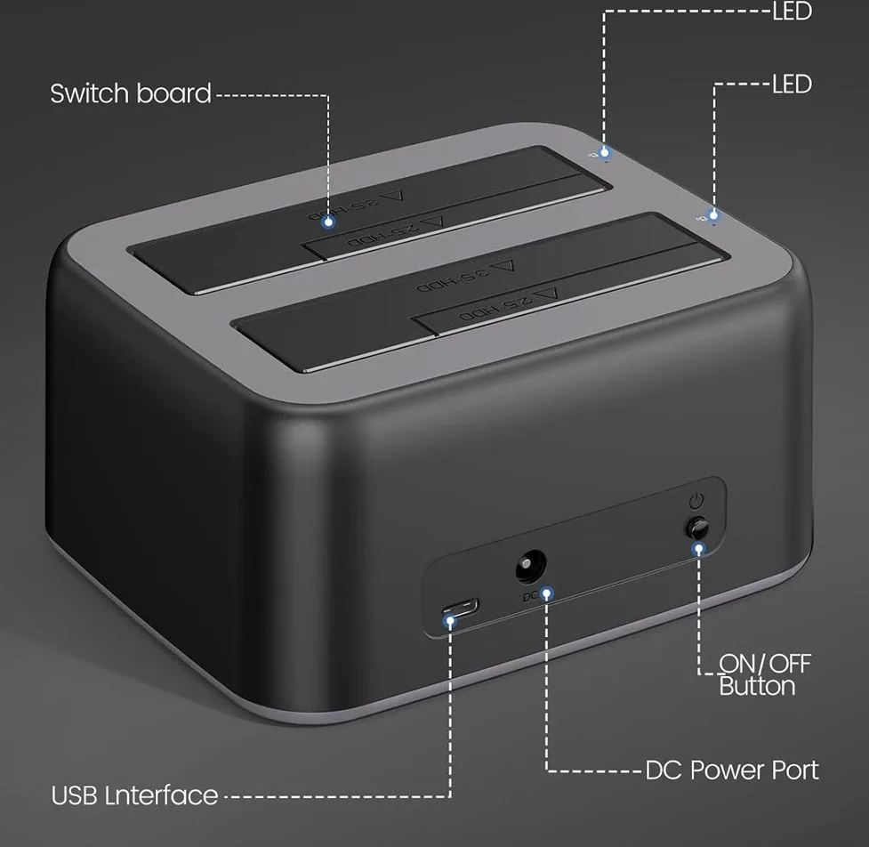 ORICO docking station για 2.5" ή 3.5" SATA HDD/SSD 6829C3-V1, 2 θέσεων, 5Gbps, μαύρο — εικόνα 4