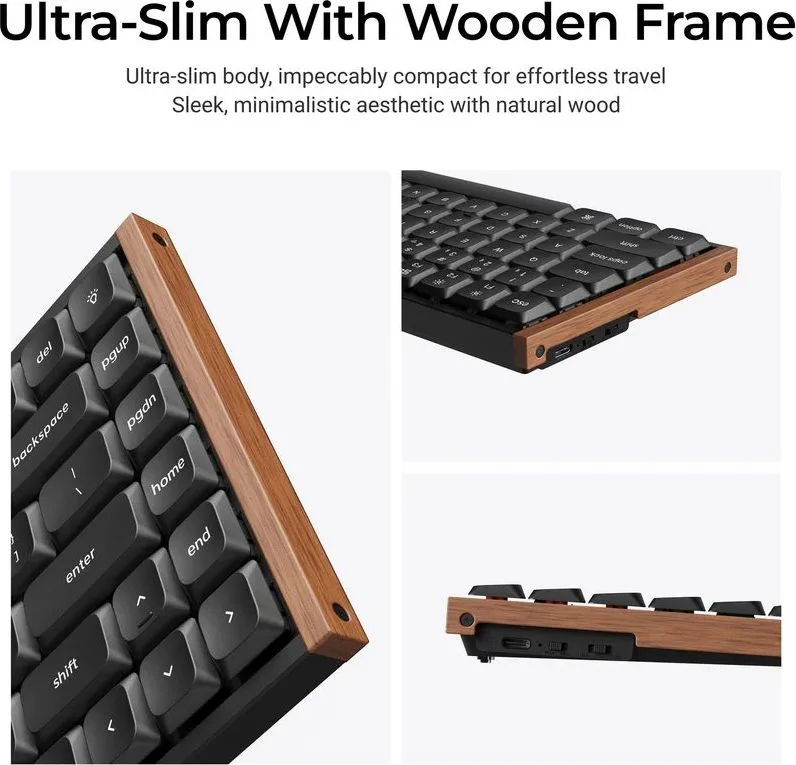 Keychron K3 Ultra (K3U-H1) ZMK 8K Wireless Mechanical Keyboard Red Switch Low Profile Wood Frame 75% — εικόνα 6