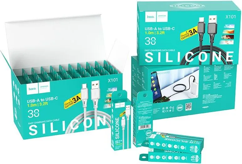 HOCO X101 Assistant Silicone καλώδιο φόρτισης Type-C, γκρι, 1τεμ — εικόνα 2