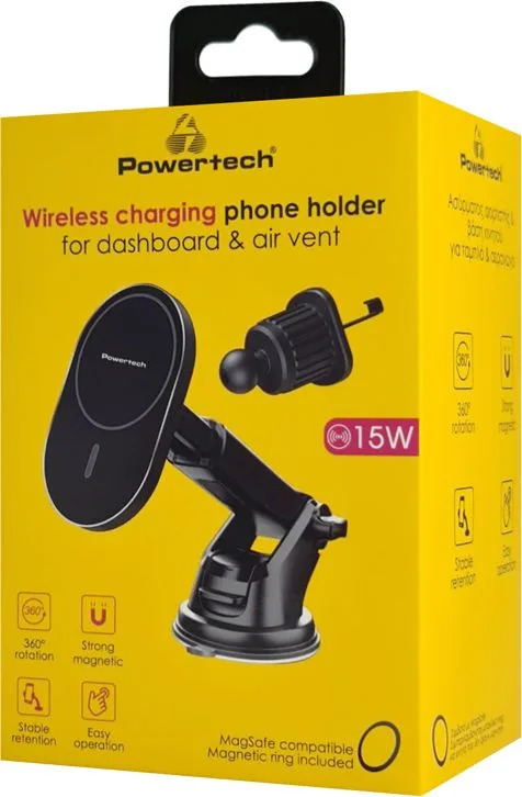 POWERTECH ασύρματος φορτιστής & βάση αυτοκινήτου PT-1241, 15W, μαύρος — εικόνα 7