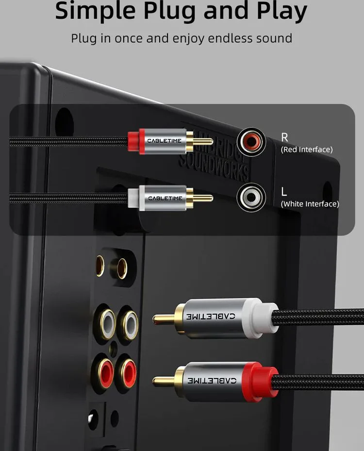 CABLETIME καλώδιο ήχου 2x RCA σε 2x RCA CT-RCA, 5m, μαύρο — εικόνα 2