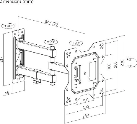 POWERTECH επιτοίχια βάση τηλεόρασης PT-1129, 23-43", έως 30kg, full motion — εικόνα 5
