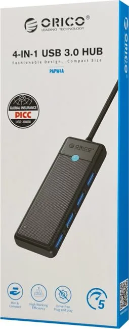 ORICO USB hub PAPW4A-C3, 4x θυρών, 5Gbps, USB-C σύνδεση, μαύρο — εικόνα 4