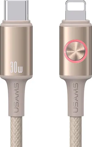 USAMS καλώδιο Lightning σε USB-C SJ753, 30W, 480Mbps, 1.2m, μπεζ