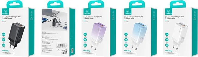 USAMS φορτιστής τοίχου US-CC180, USB & 2x USB-C, 65W PD, GaN, μαύρος — εικόνα 6