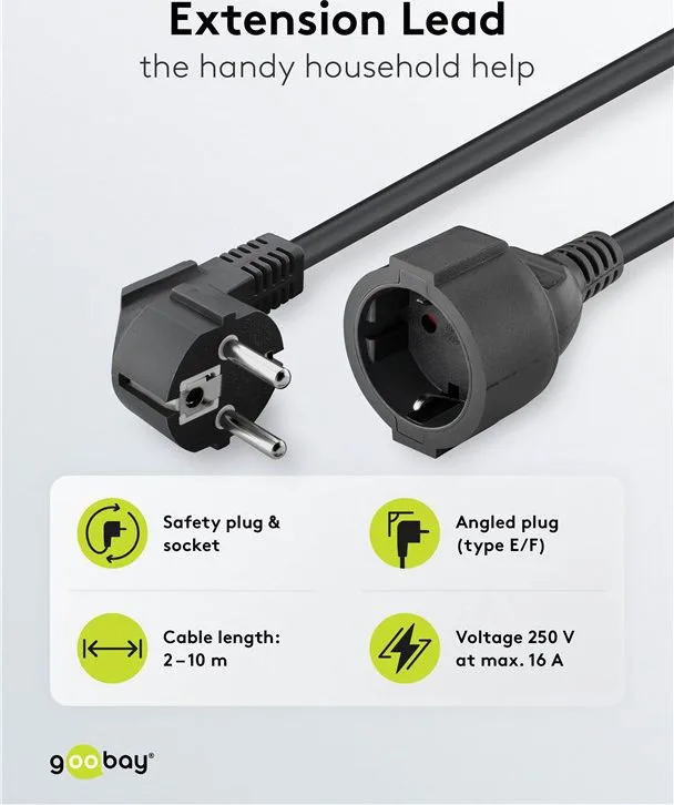 GOOBAY μπαλαντέζα προέκταση ρεύματος 93094, schuko, 3x 1.5mm², 5m, μαύρη — εικόνα 2