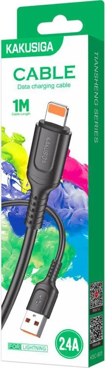 KAKUSIGA καλώδιο Lightning σε USB KSC-805, 2.4A, 480Mbps, 1m, μαύρο — εικόνα 4
