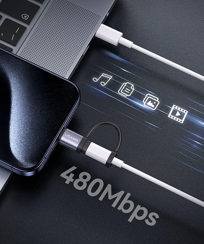 USAMS αντάπτορας USB-C σε Lightning US-SJ677, 30W, 480Mbps, γκρι — εικόνα 3