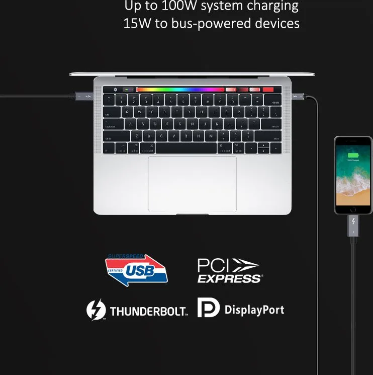 CABLETIME καλώδιο USB-C σε USB-C CT-C160-U31-TB3, 100W, 40Gbps, 4K/60Hz, 0.5m, μαύρο — εικόνα 5