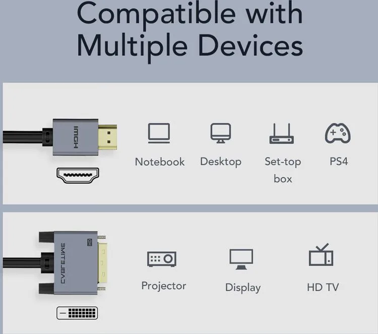 CABLETIME καλώδιο HDMI σε DVI PH241G, 1080p/60Hz, 1m, μαύρο — εικόνα 4