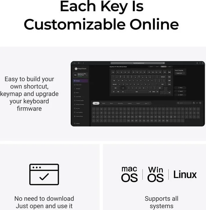 Keychron V1 Ultra (V1U-D1) QMK/VIA 8K Wireless Custom Mechanical Keyboard Red Switch RGB 75% US — εικόνα 4